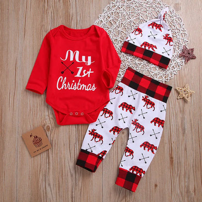 BABY CASUAL CHRISTMAS DEER ROUND NECK LONG SLEEVE PANTS 2PCS SET