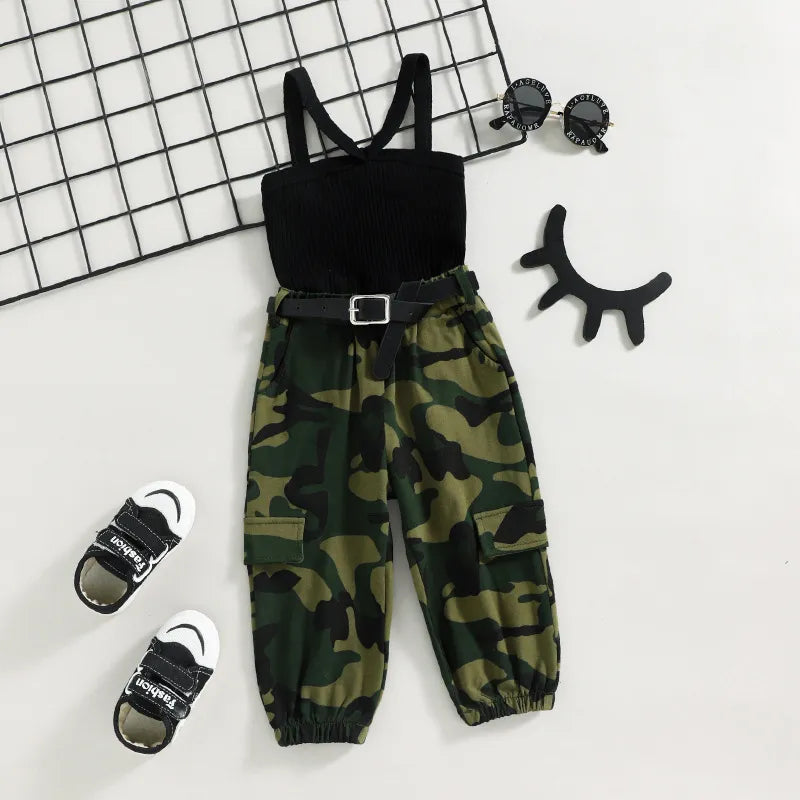 GIRL'S SLEEVELESS SUSPENDER TOP AND PANT 2PCS SET