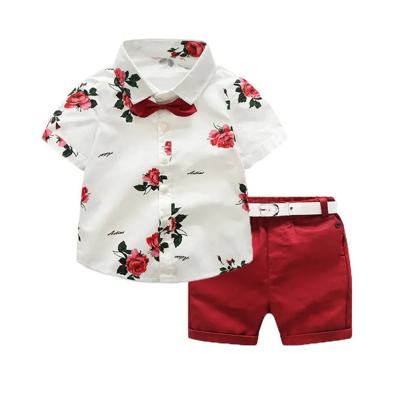 BABY BOY'S SHORT SLEEVE SHIRT AND ELASTIC SHORTS SET