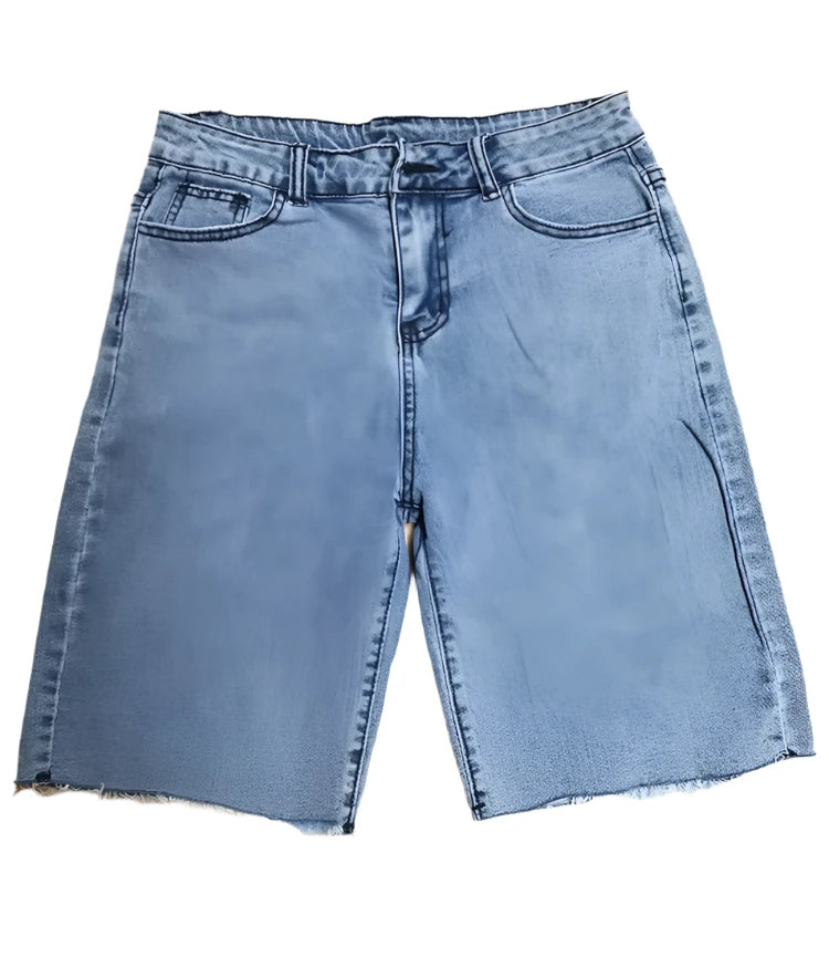 LADIES RIPPED DENIM RAW HEM SHORTS