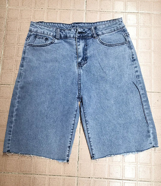 LADIES RIPPED DENIM RAW HEM SHORTS