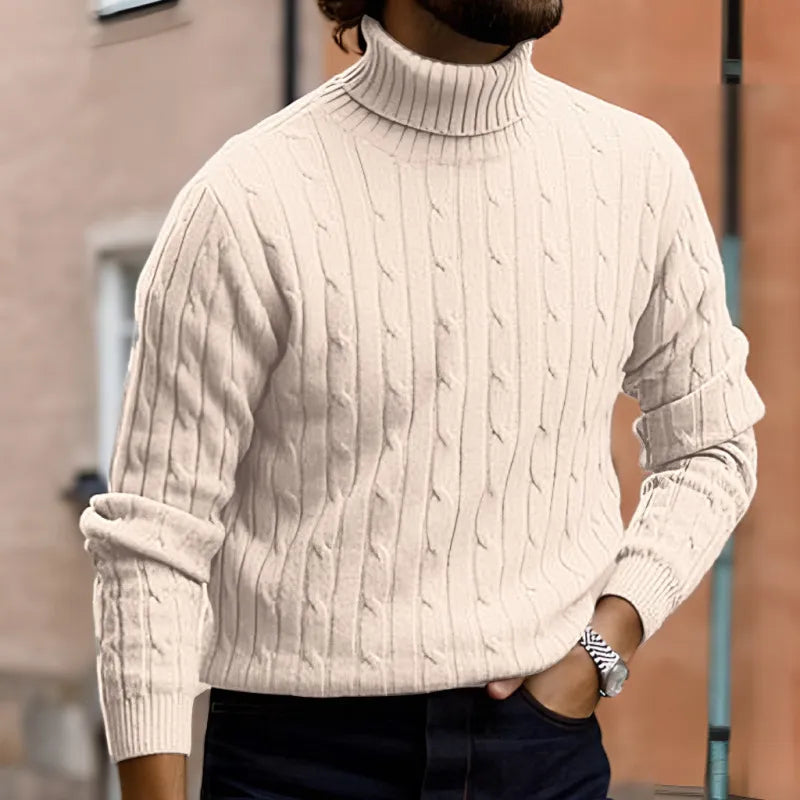 MEN'S HIGH COLLAR LONG SLEEVE KNITTED SWEATER