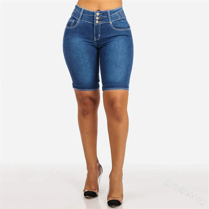 LADIES CUFF HEM DENIM SHORTS