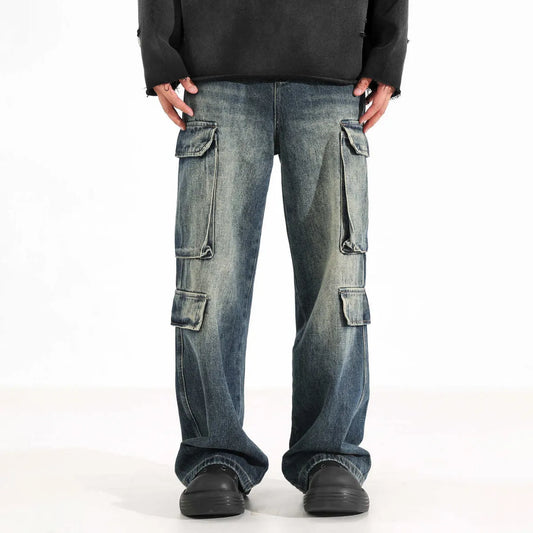 UNISEX MULTI-POCKET LOOSE CARGO JEANS