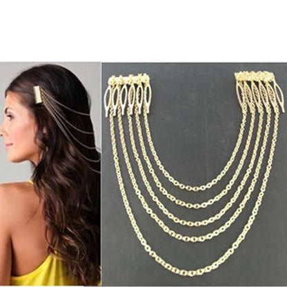 LADIES SIMPLE ALLOY TASSEL CHAIN HAIR COMB