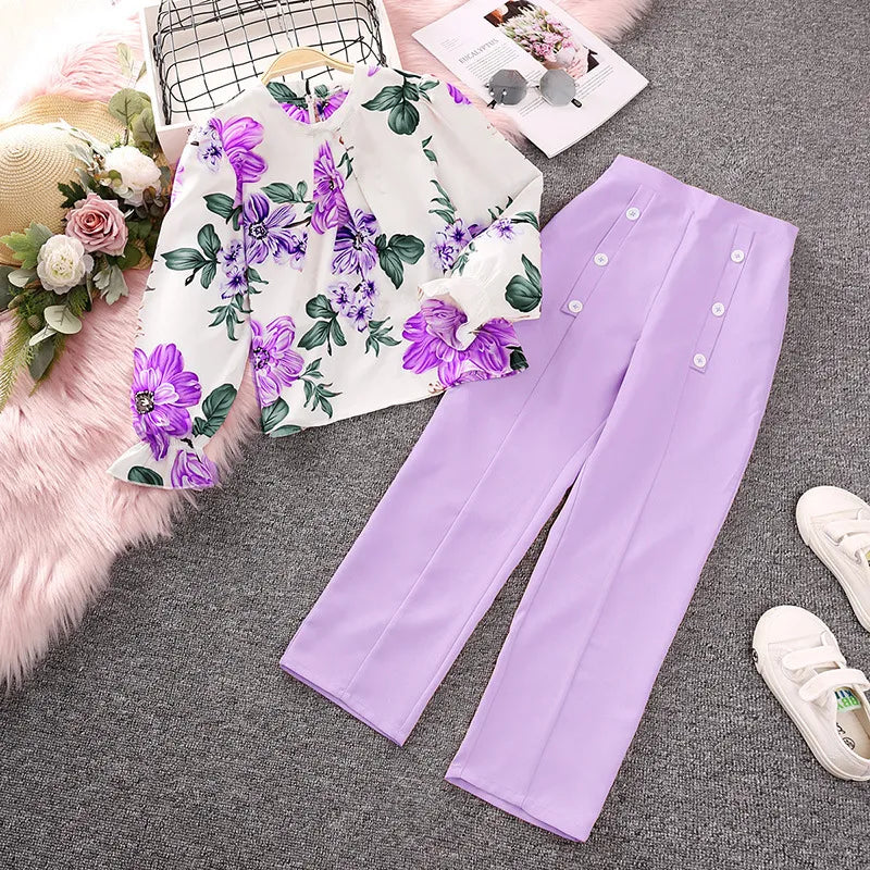 GIRL'S LONG SLEEVE TOP AND PANTS 2PCS SET