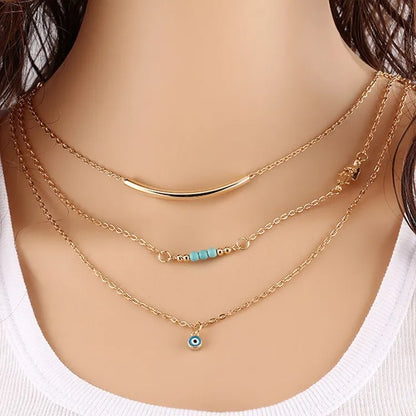 LADIES MINI BEADS LUCK EYE MULTILAYER NECKLACE