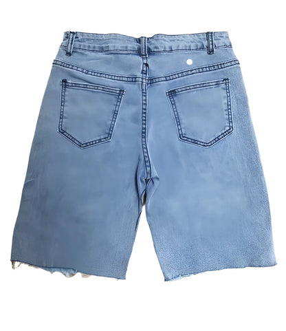 LADIES RIPPED DENIM RAW HEM SHORTS