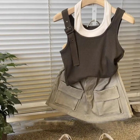 GIRL'S TANK TOP AND SKIRT 2PCS SET