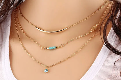 LADIES MINI BEADS LUCK EYE MULTILAYER NECKLACE