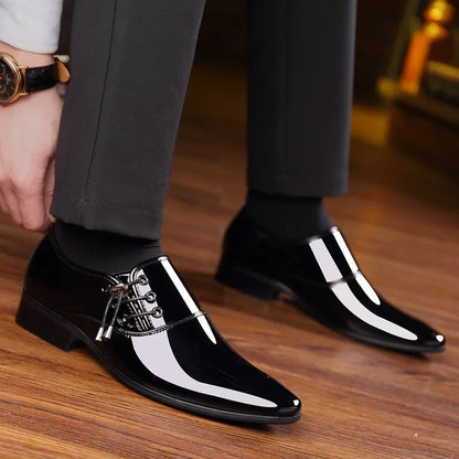 MEN'S POINTED TOE PATENT LEATHER BRIGHT PU LEATHER SHOES