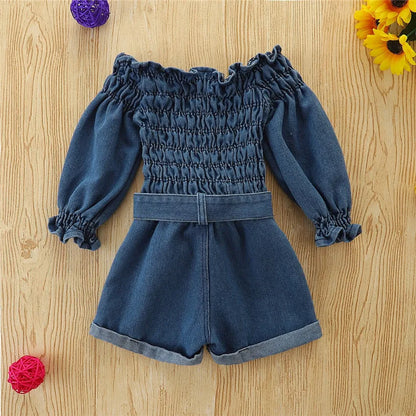 GIRL'S OFF- SHOULDER DENIM JEANS ROMPERS  DRESS