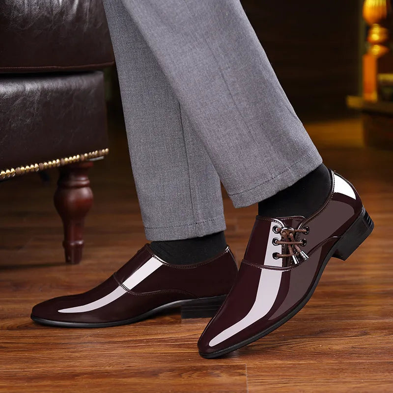 MEN'S POINTED TOE PATENT LEATHER BRIGHT PU LEATHER SHOES