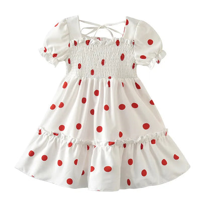 GIRL'S CASUAL SHORT SLEEVE DOT PRINT DRESS