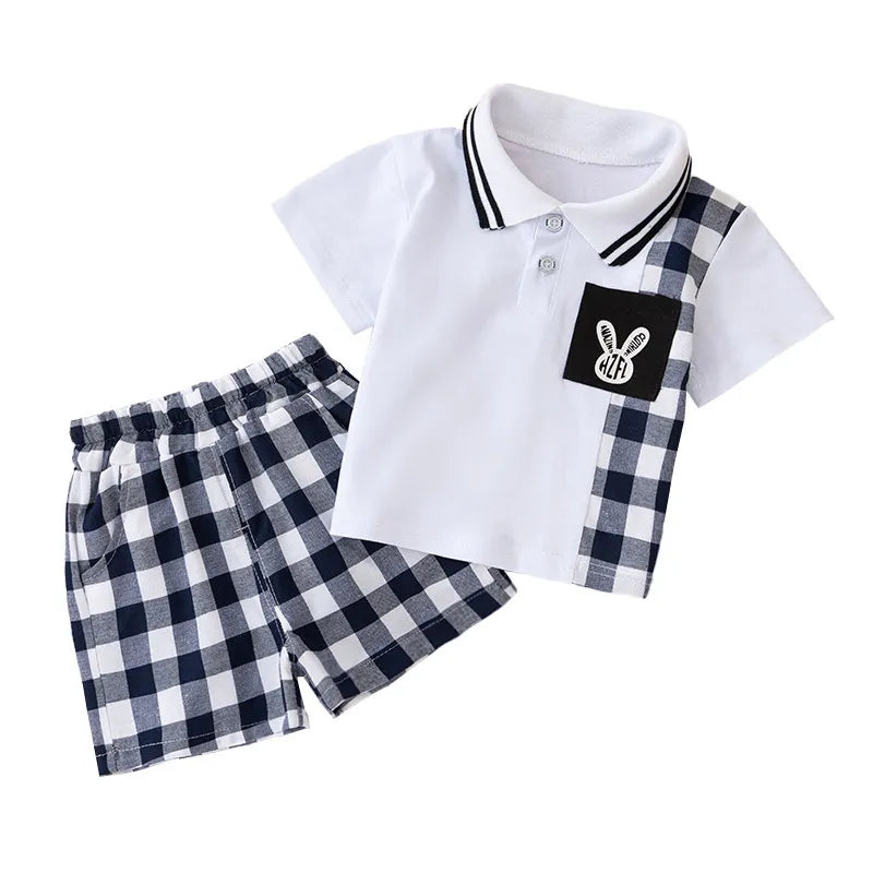 BOY'S SHORT SLEEVE PLAID T-SHIRT AND SHORTS 2PCS SET