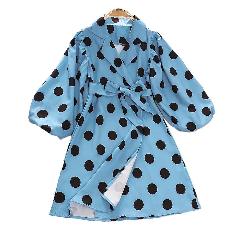 GIRL'S LONG SLEEVE POLKA DOT LAPEL COAT