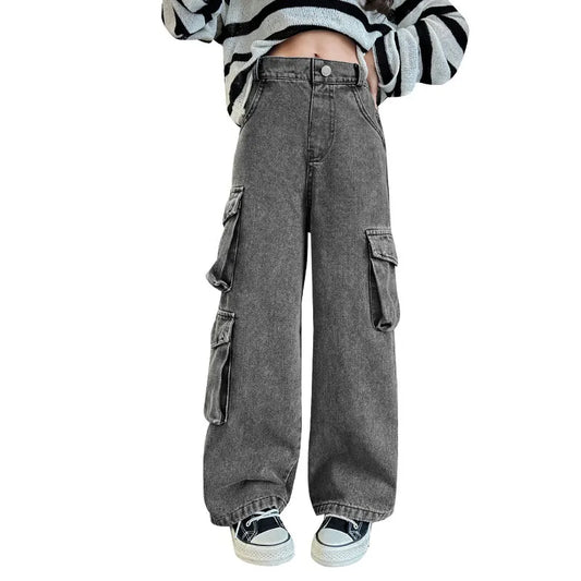 GIRL'S CARGO WIDE LEG JEANS
