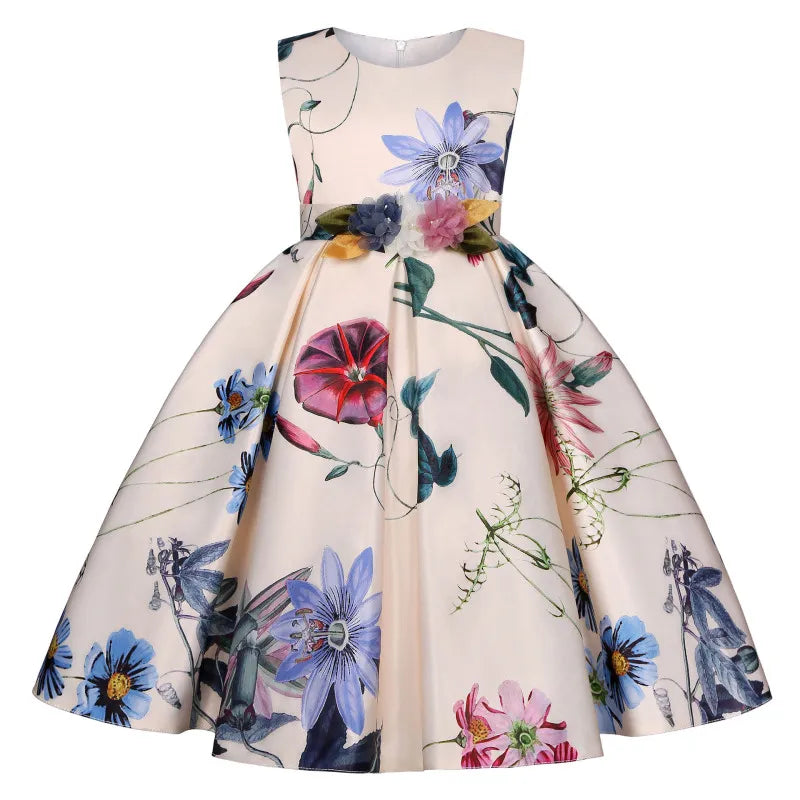 GIRL'S PRINCESS FLORAL PARTY DRESS