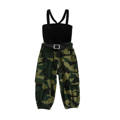 GIRL'S SLEEVELESS SUSPENDER TOP AND PANT 2PCS SET