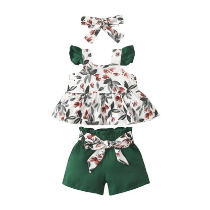 BABY GIRL'S SLEEVELESS FLORAL TOP AND SHORTS 2PCS SET