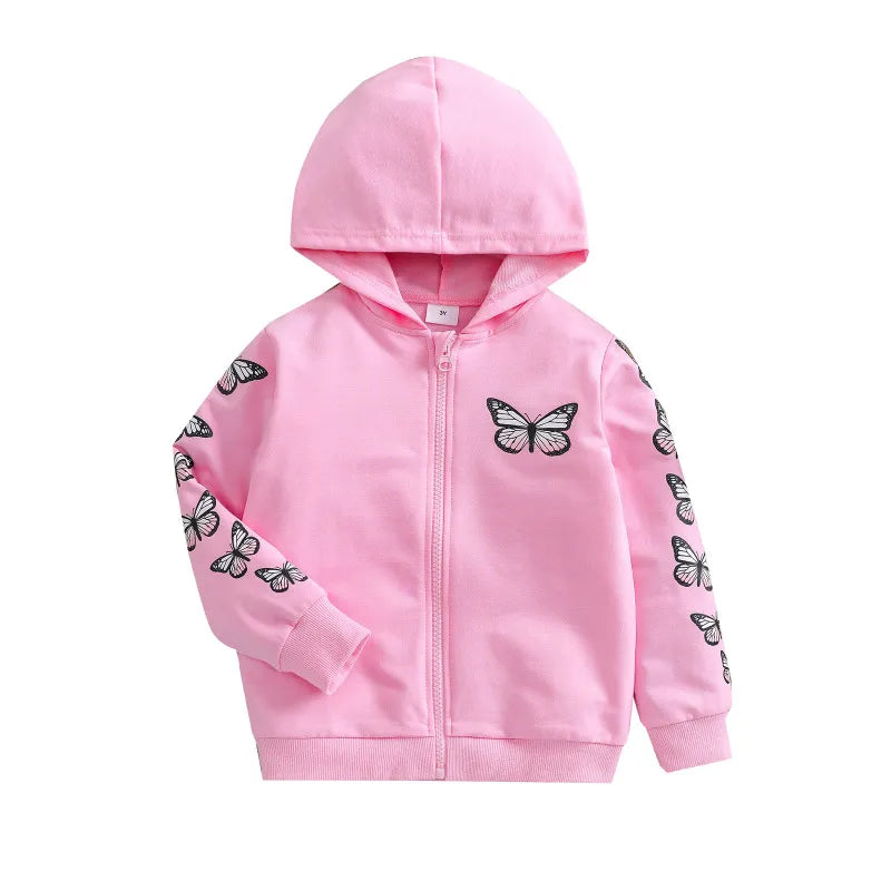 GIRL'S LONG SLEEVE BUTTERFLY ZIPPER JACKET