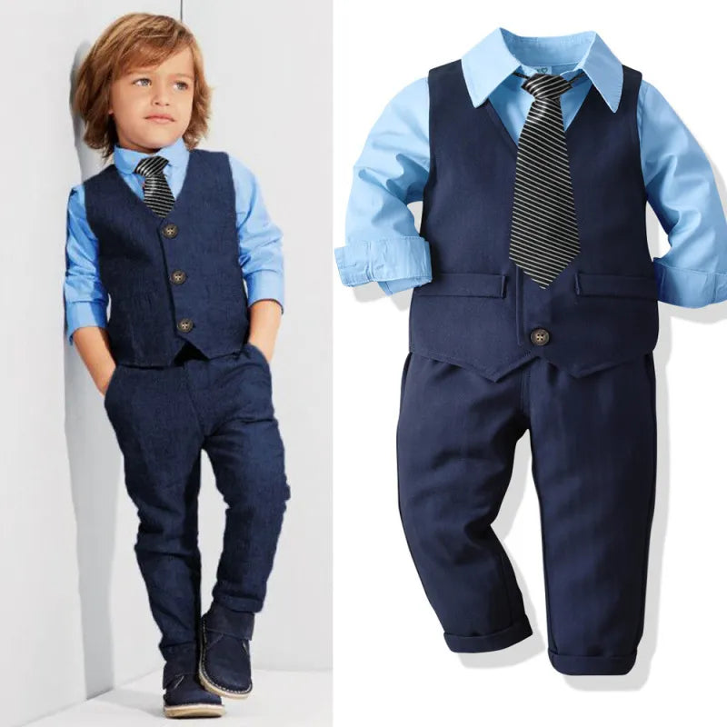 BOY'S WAISTCOAT LONG SLEEVE SHIRT AND TROUSERS 3PCS SET