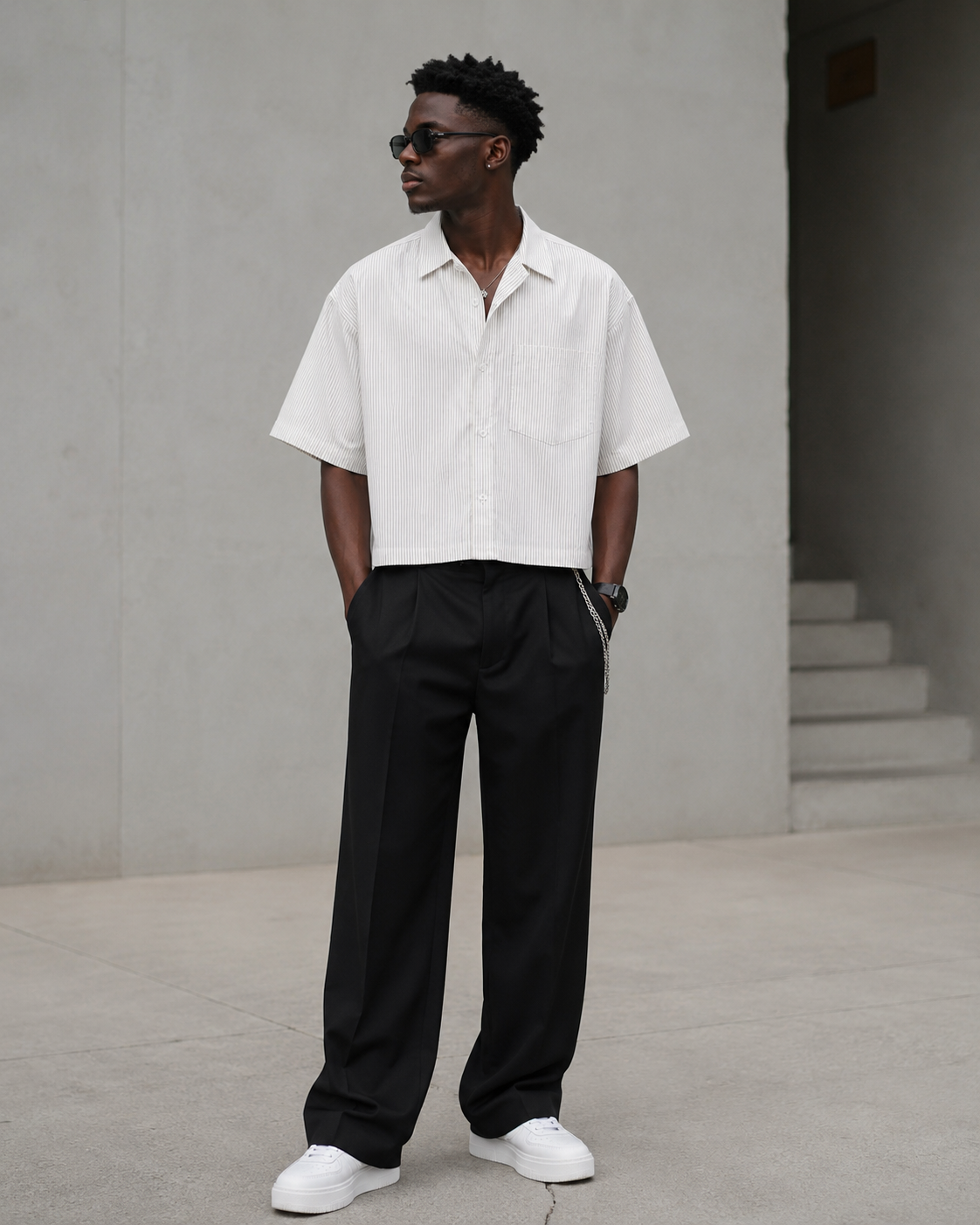 MEN'S CASUAL STRIPE LAPEL SHORT-SLEEVE LOOSE  SHIRT