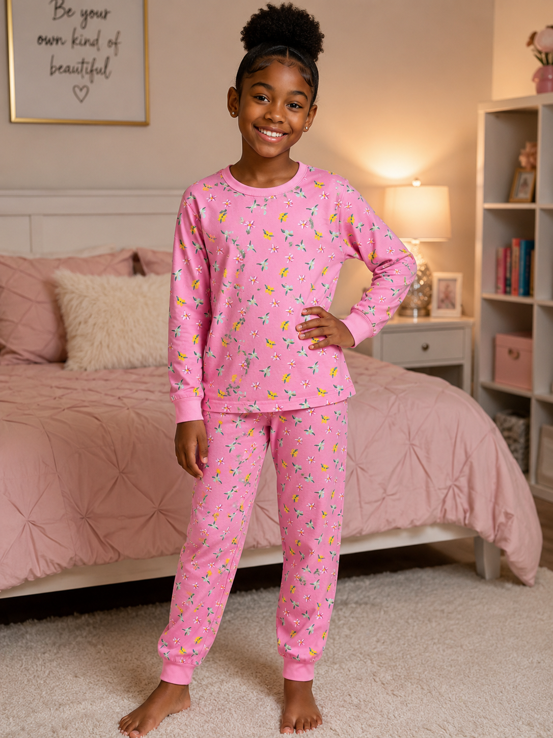 GIRL'S AUTUMN PRINTED LONG-SLEEVE  PANTS PAJAMAS 2PCS SET