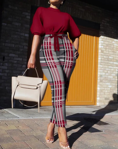 LADIES CROP SLEEVE BLOUSE AND PANTS 2PCS SETS