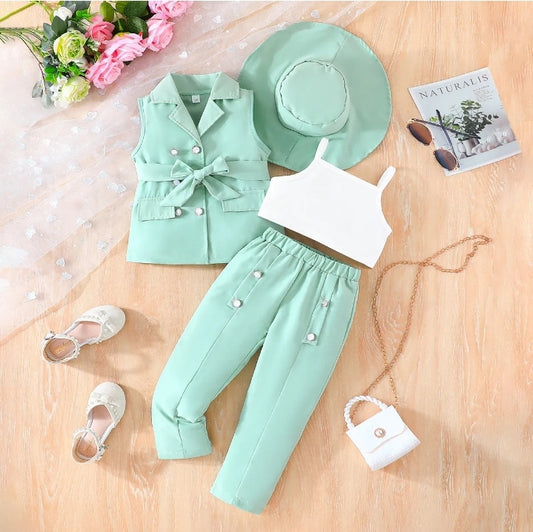 GIRL'S JACKET, TOP, PANTS AND HAT 4PCS SET