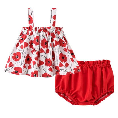 GIRL'S CUTE CARTOON PRINT CAMISOLE & ELASTIC SHORTS SET