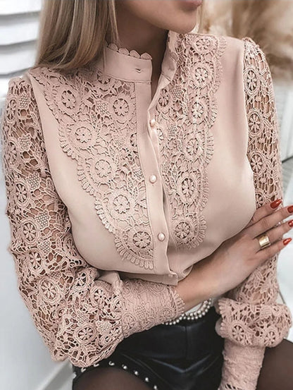 LADIES LACE PATCHWORK LONG SLEEVE BLOUSE
