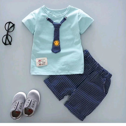 BOY'S TIE PRINT 2 PCS SHORTS SET