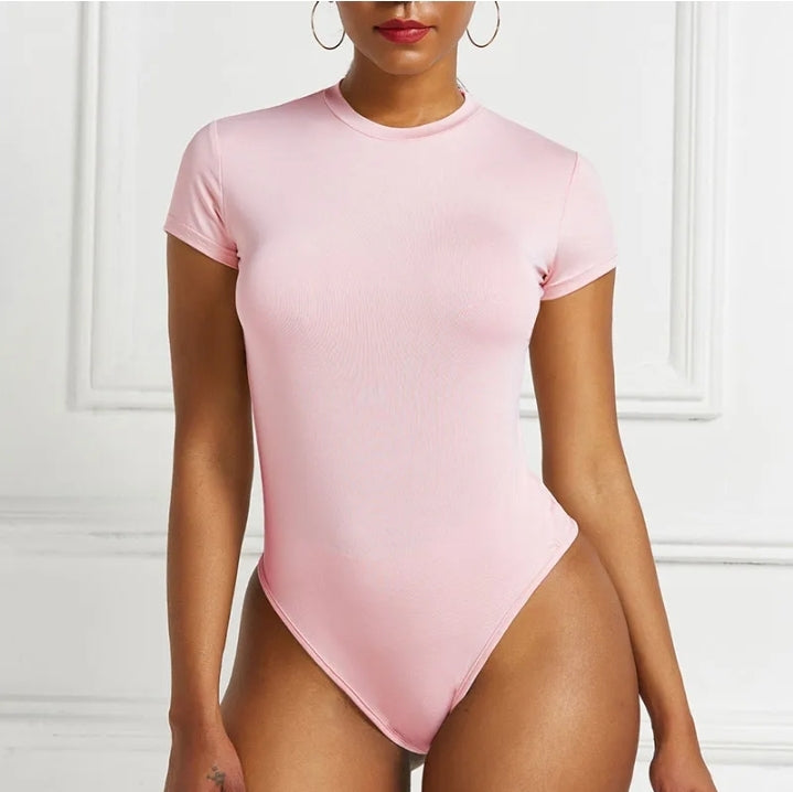 LADIES ROUND NECK SHORT SLEEVE BODYSUIT TOP