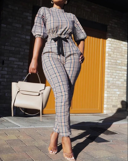 LADIES CROP SLEEVE BLOUSE AND PANTS 2PCS SETS