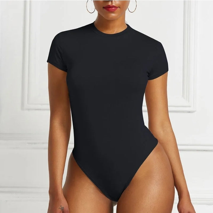 LADIES ROUND NECK SHORT SLEEVE BODYSUIT TOP