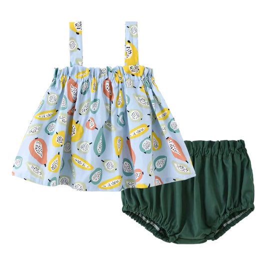 GIRL'S CUTE CARTOON PRINT CAMISOLE & ELASTIC SHORTS SET